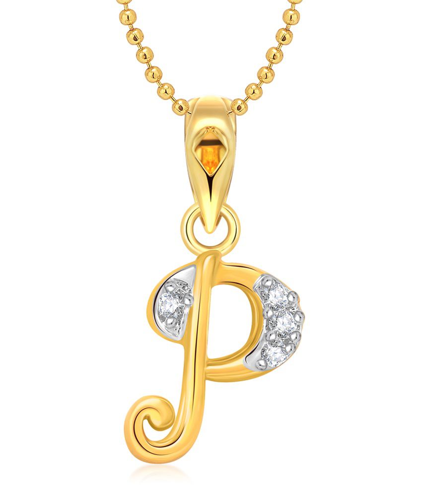     			Vighnaharta P Letter CZ Gold and Rhodium Plated Pendant