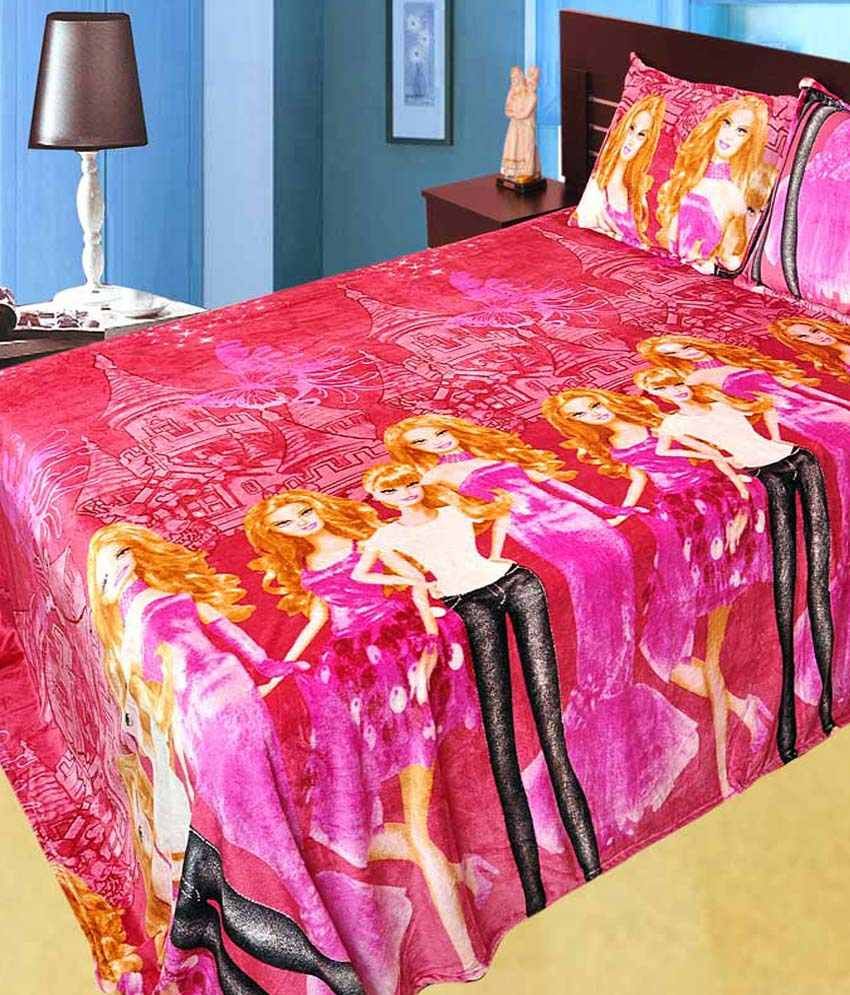 Lucky Infra Pink Woolen Double Bedsheet With 2 Pillow Covers Buy