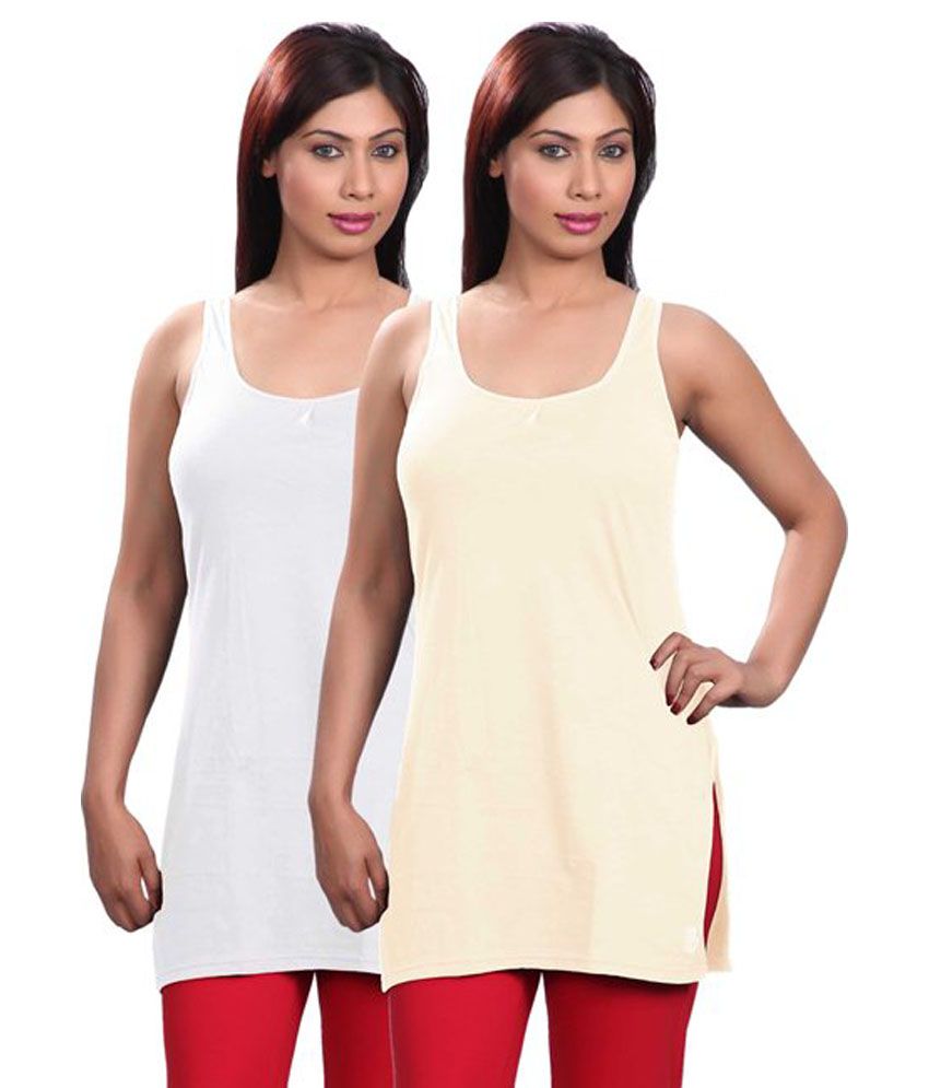     			Selfcare White  Camisoles Pack of 2