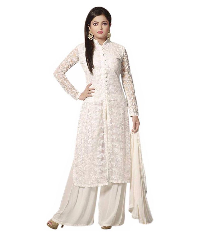 Craftliva White Georgette Pakistani Suits Semi Stitched Dress Material Buy Craftliva White
