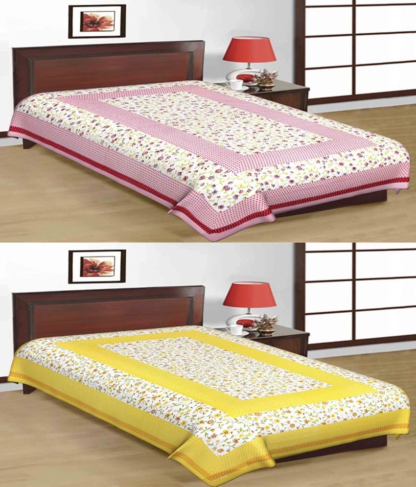     			UniqChoice 100% Cotton Jaipuri & Sanganeri Tradititional 2 Single Bed Sheet Combo