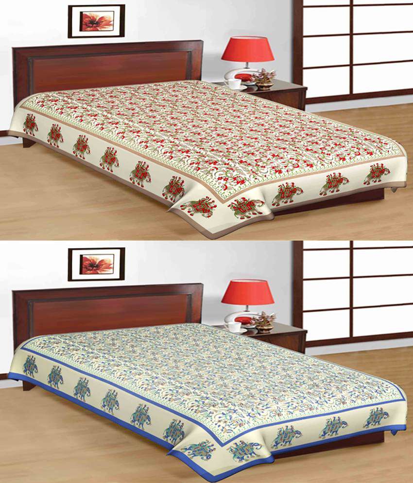     			UniqChoice 100% Cotton Jaipuri & Sanganeri Tradititional 2 Single Bed Sheet Combo