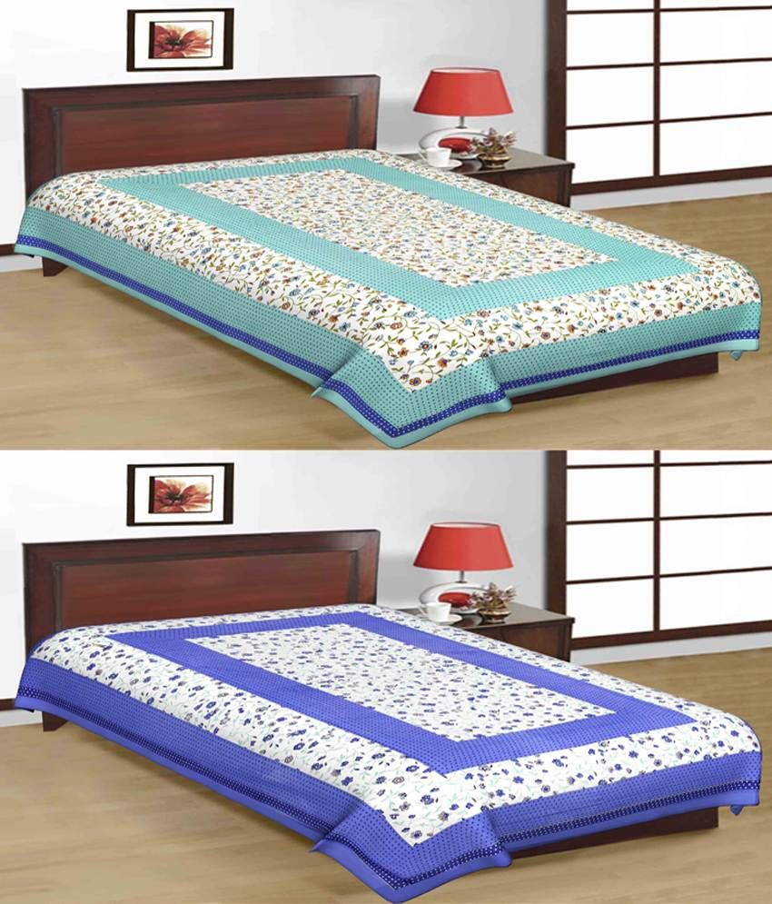     			UniqChoice 100% Cotton Jaipuri & Sanganeri Tradititional 2 Single Bed Sheet Combo