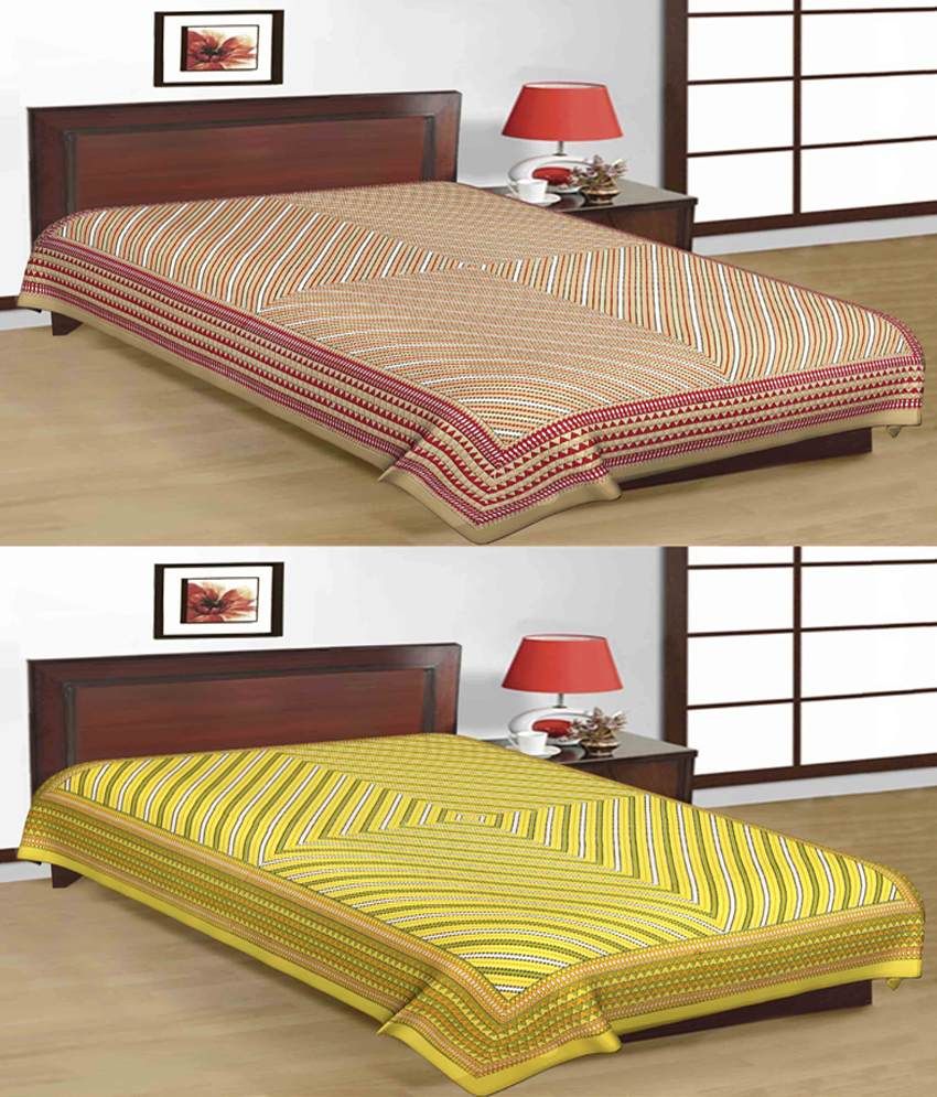     			UniqChoice 100% Cotton Jaipuri & Sanganeri Tradititional 2 Single Bed Sheet Combo