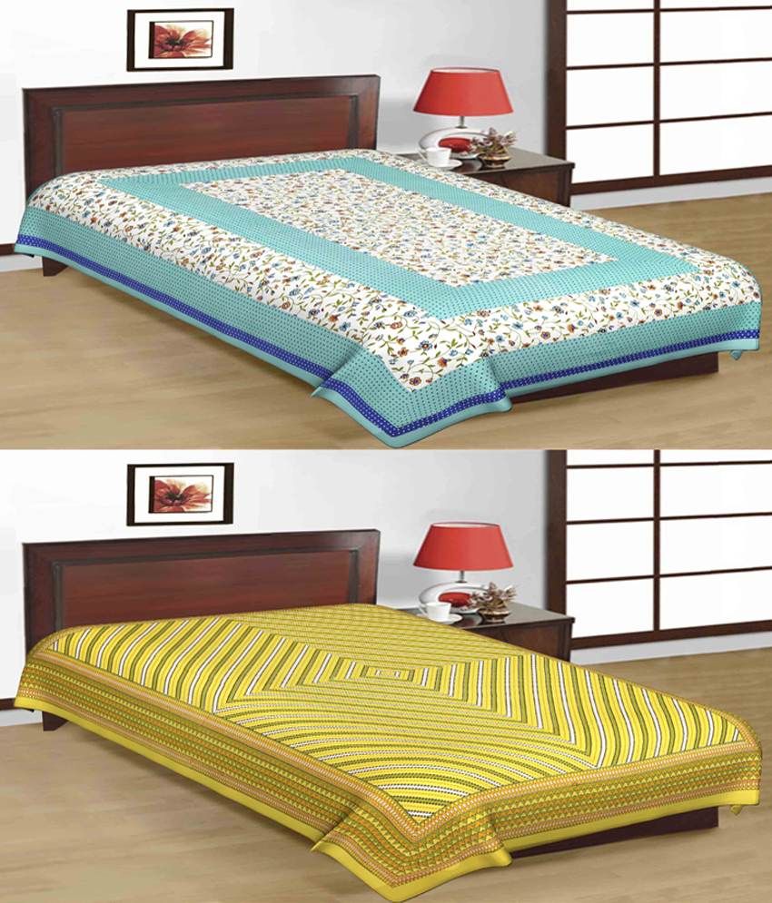     			UniqChoice 100% Cotton Jaipuri & Sanganeri Tradititional 2 Single Bed Sheet Combo