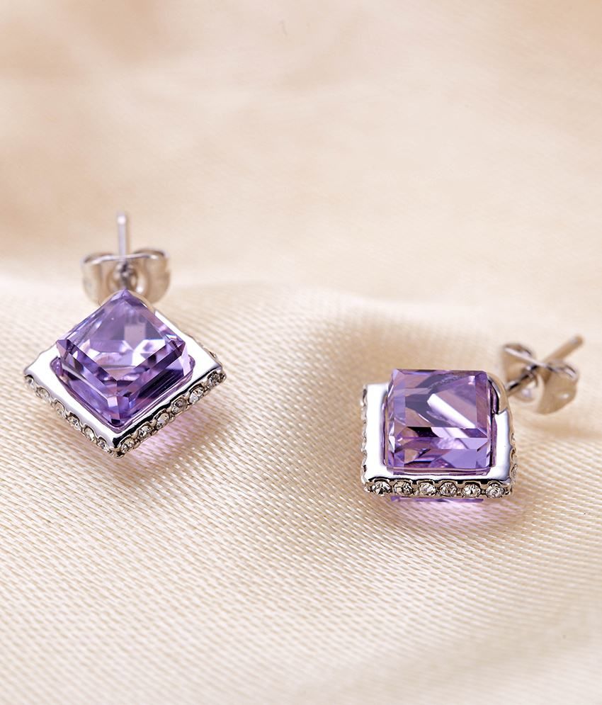Yellow Chimes Swarovski Elements Purple Crystal See Through Cubes Yellow Chimes Swarovski Elements Purple Crystal See Through Cubes Stud Earrings