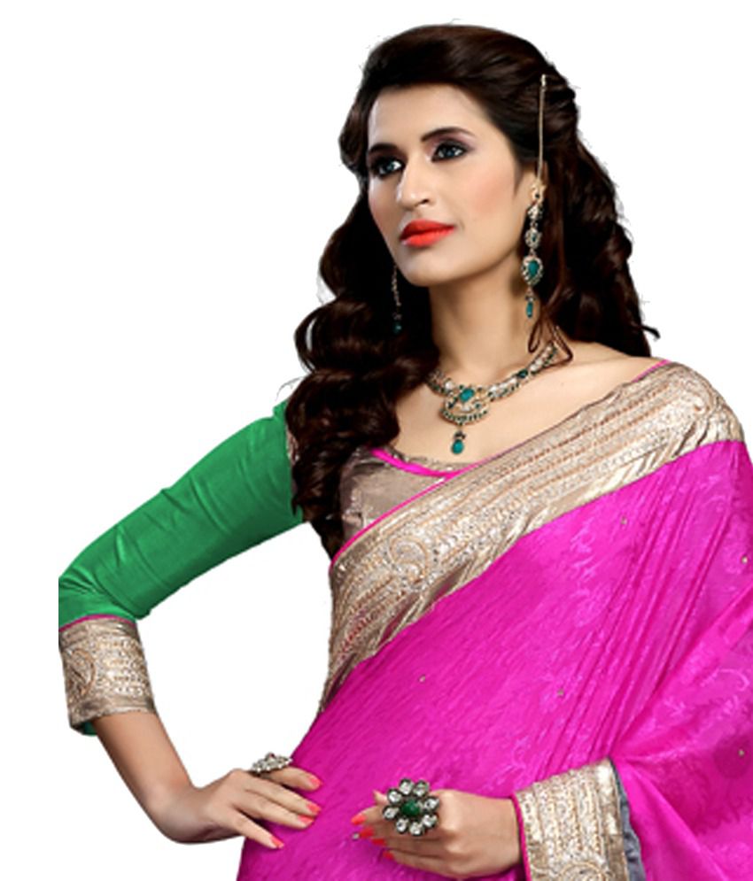 Jiya Pink Viscose Saree Buy Jiya Pink Viscose Saree Online At Low Price