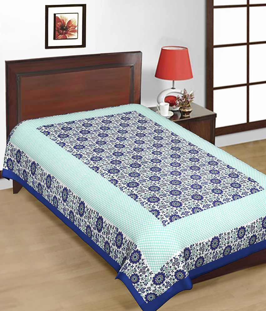     			Uniqchoice Blue Natural Cotton Single Bed Sheet