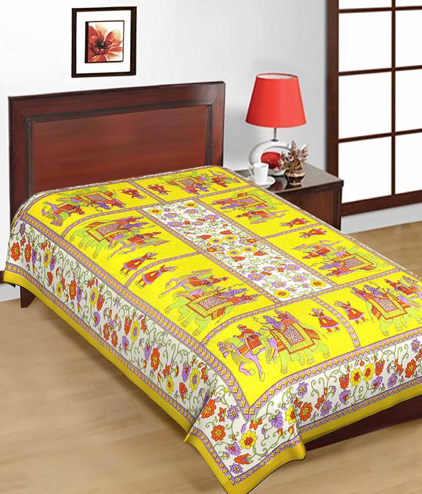     			Uniqchoice Yellow Natural Cotton Single Bed Sheet