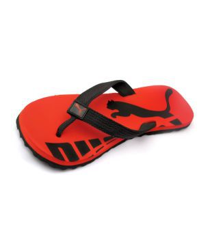 puma red and black slippers