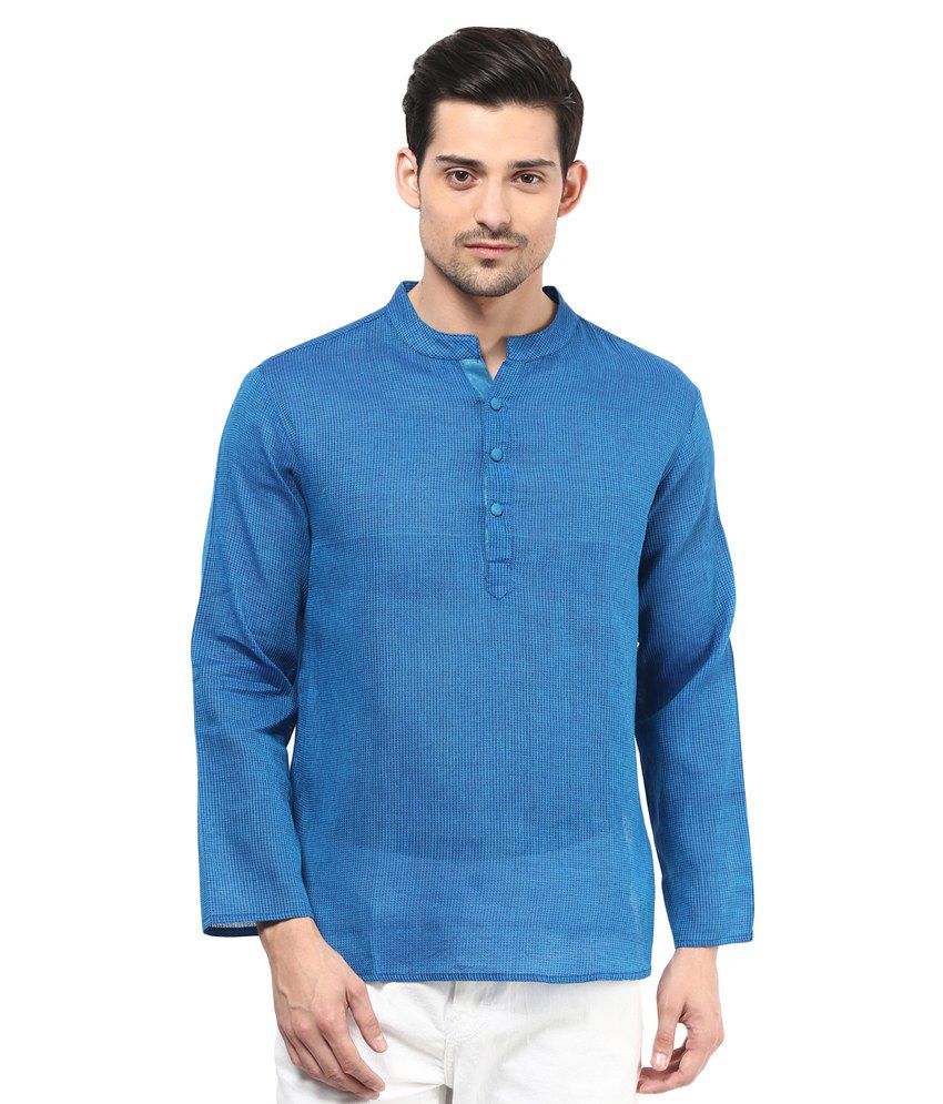     			Vivid India Blue Festivewear Cotton Short Kurta