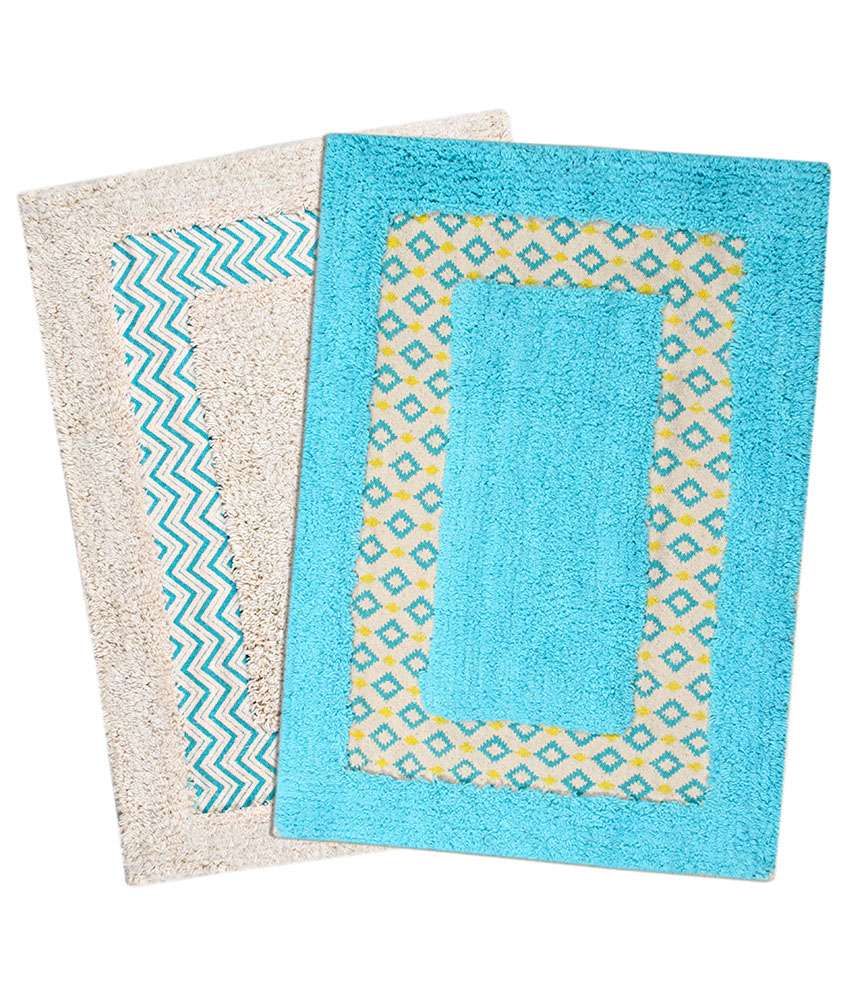 Saral Home Buy 1 Get 1 Cotton Bath Mats Blue Buy 1 Get 1 Free Buy