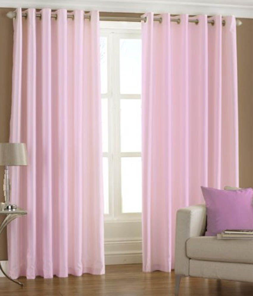     			Panipat Textile Hub Solid Semi-Transparent Eyelet Door Curtain 7 ft Pack of 2 -Pink