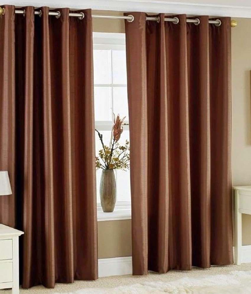     			Tanishka Fabs Natural Semi-Transparent Eyelet Door Curtain 7 ft Pack of 2 -Brown