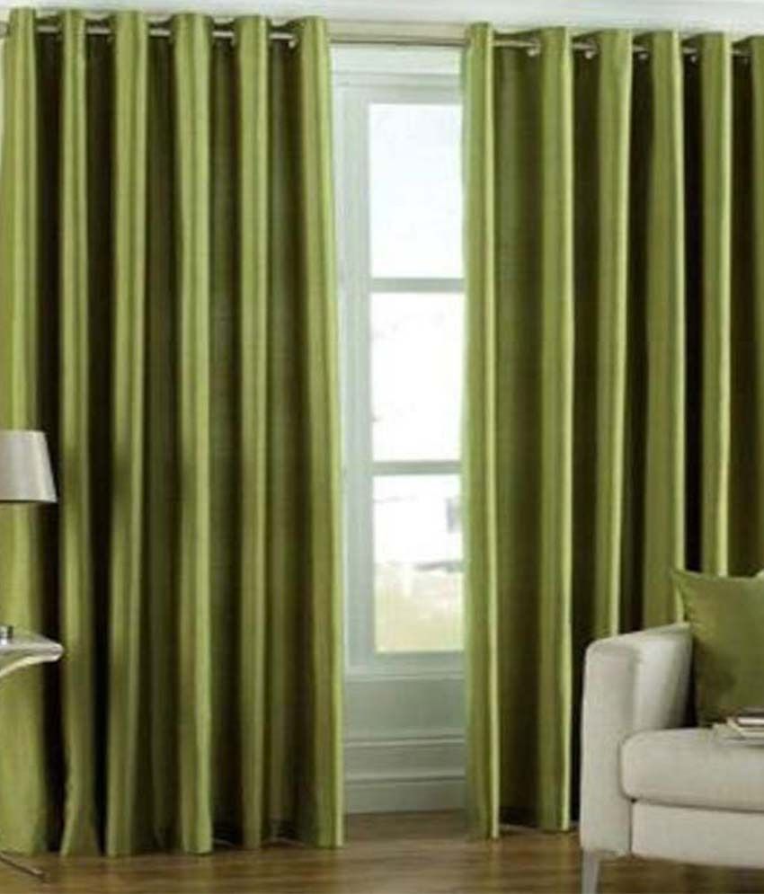     			Tanishka Fabs Natural Semi-Transparent Eyelet Door Curtain 7 ft Pack of 2 -Green