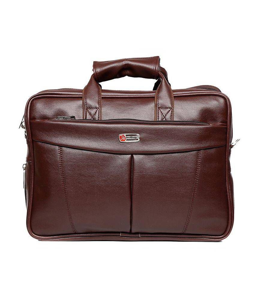 Just Bags Brown Leather Laptop Office Bag - Buy Just Bags Brown Leather ...