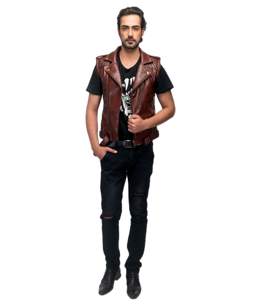 sleeveless biker jacket brown