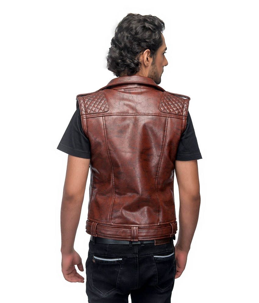 Anbow Brown Sleeveless Leather Biker Jacket: Buy Anbow ... (850 x 995 Pixel)