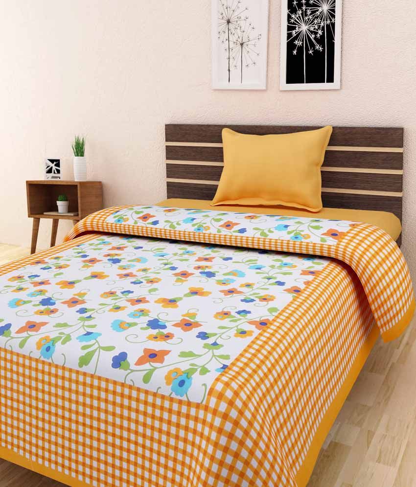 Prateek Exports Yellow And White Printed Single Bedsheet Buy Prateek