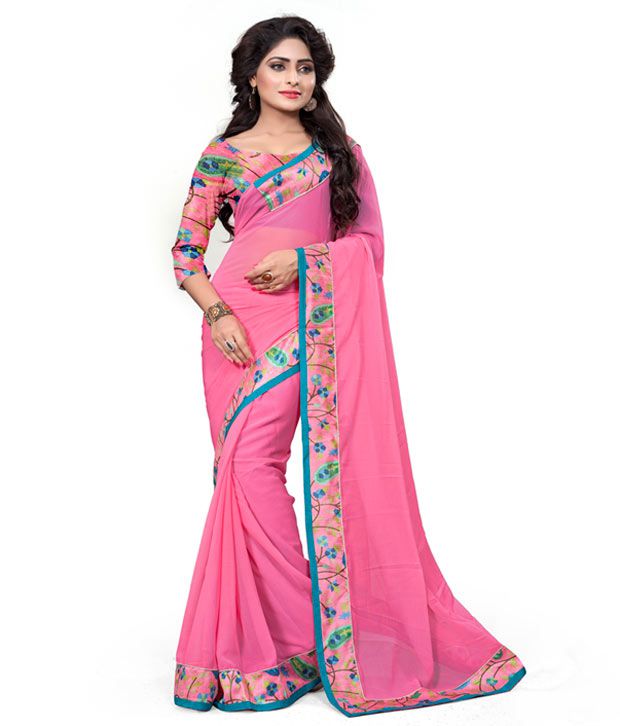 Om Krishna Sarees Pink Georgette Saree - Buy Om Krishna Sarees Pink ...