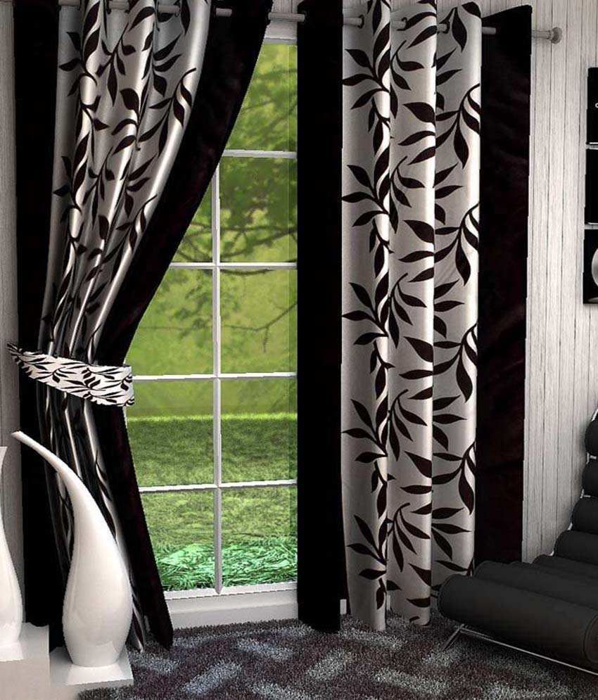     			Tanishka Fabs Natural Semi-Transparent Eyelet Door Curtain 7 ft Pack of 2 -Black