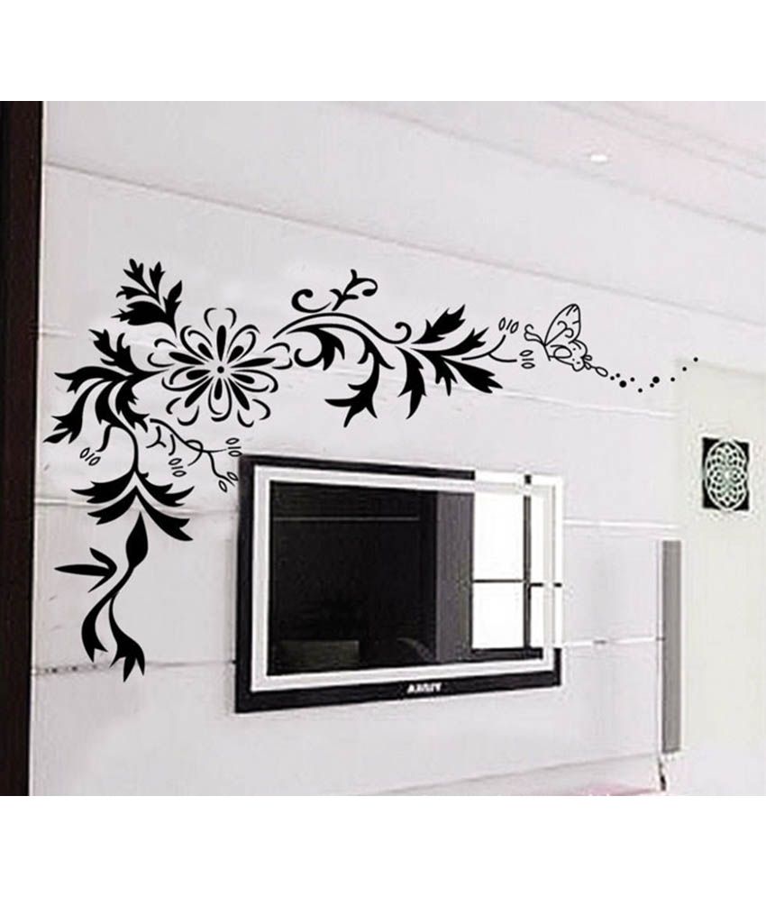Stickerskart Black Living Room Lcd Floral Design Wall Sticker Buy