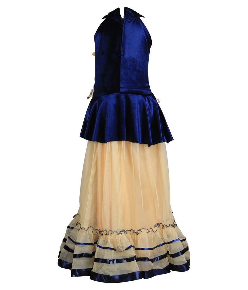 beige and blue lehenga