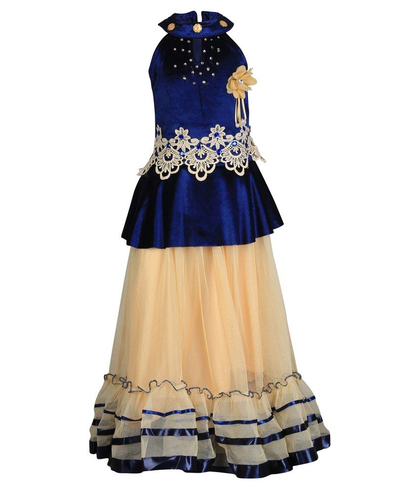 beige and blue lehenga