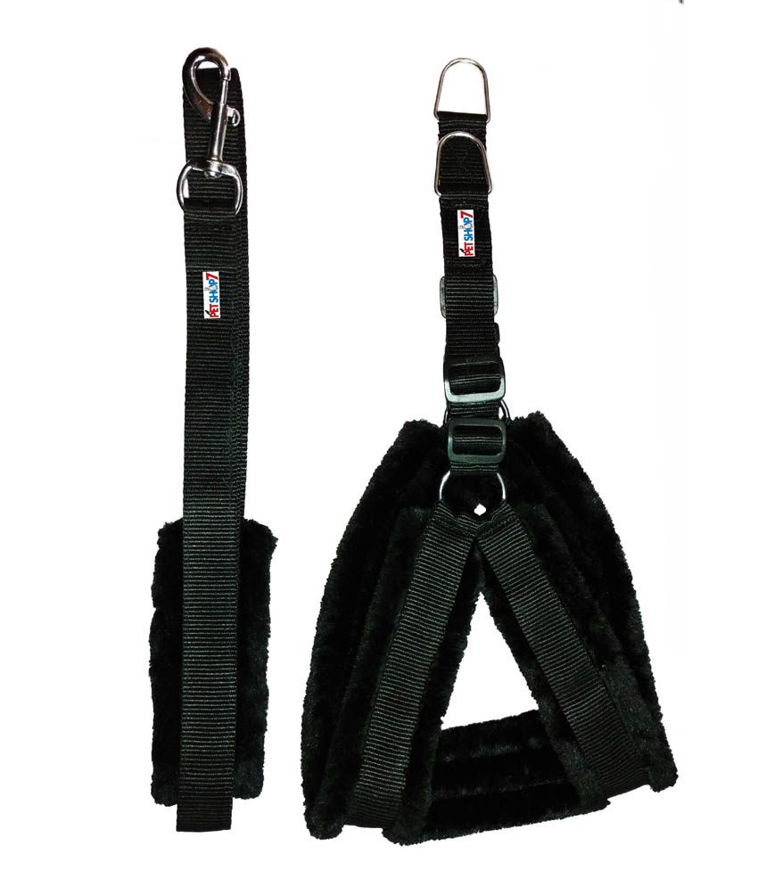     			Petshop7 Nylon Black 0.75 Inch (small) Dog Harness & Leash With Fur (Adjustable Chest Size : 23-28inch)
