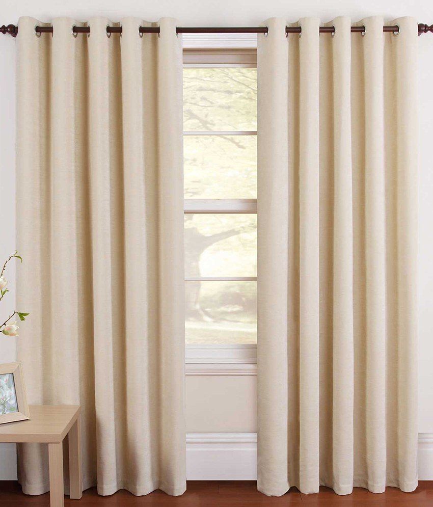     			Tanishka Fabs Solid Semi-Transparent Eyelet Curtain 5 ft ( Pack of 2 ) - Beige