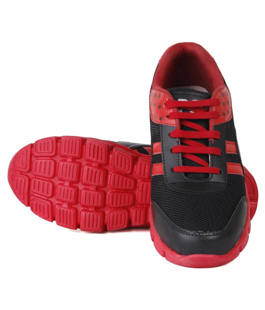 red colour sports shoes