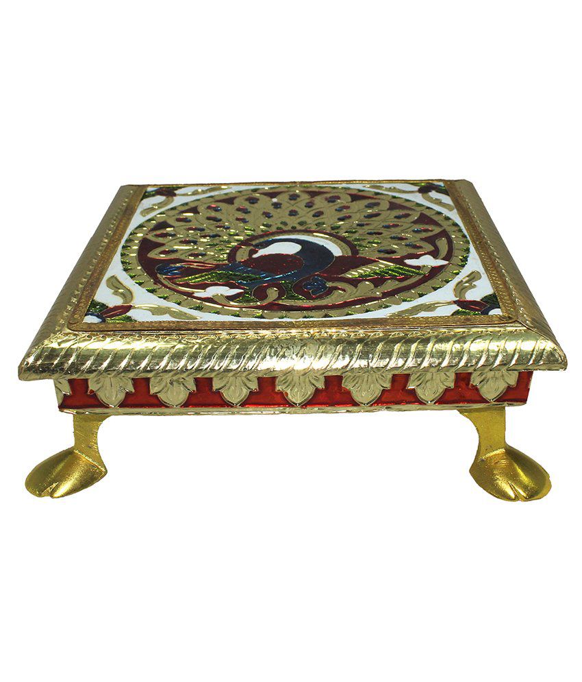     			Paramsai Multicolour Brass Pooja Chowki (14 x 14 x 5 cms)