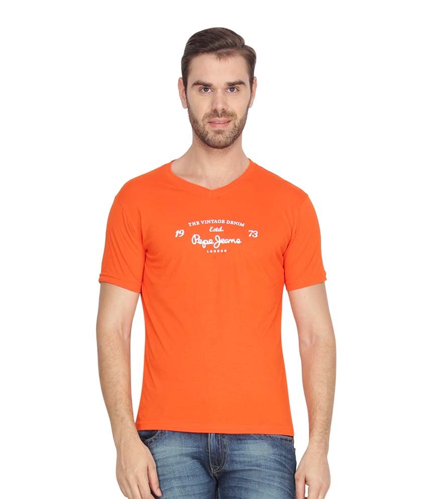 Pepe Jeans Orange Cotton T- Shirt - Buy Pepe Jeans Orange Cotton T ...