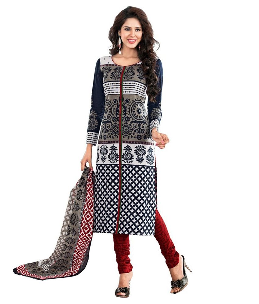 Prushti Grey and Black Cotton Unstitched Dress Material - Buy Prushti ...