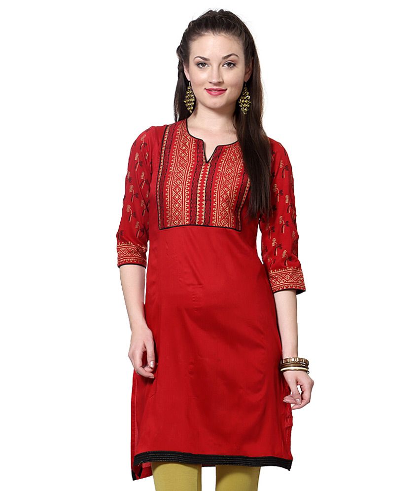 Rangmanch By Pantaloons Red Poly Blend Printed Kurta Buy Rangmanch By