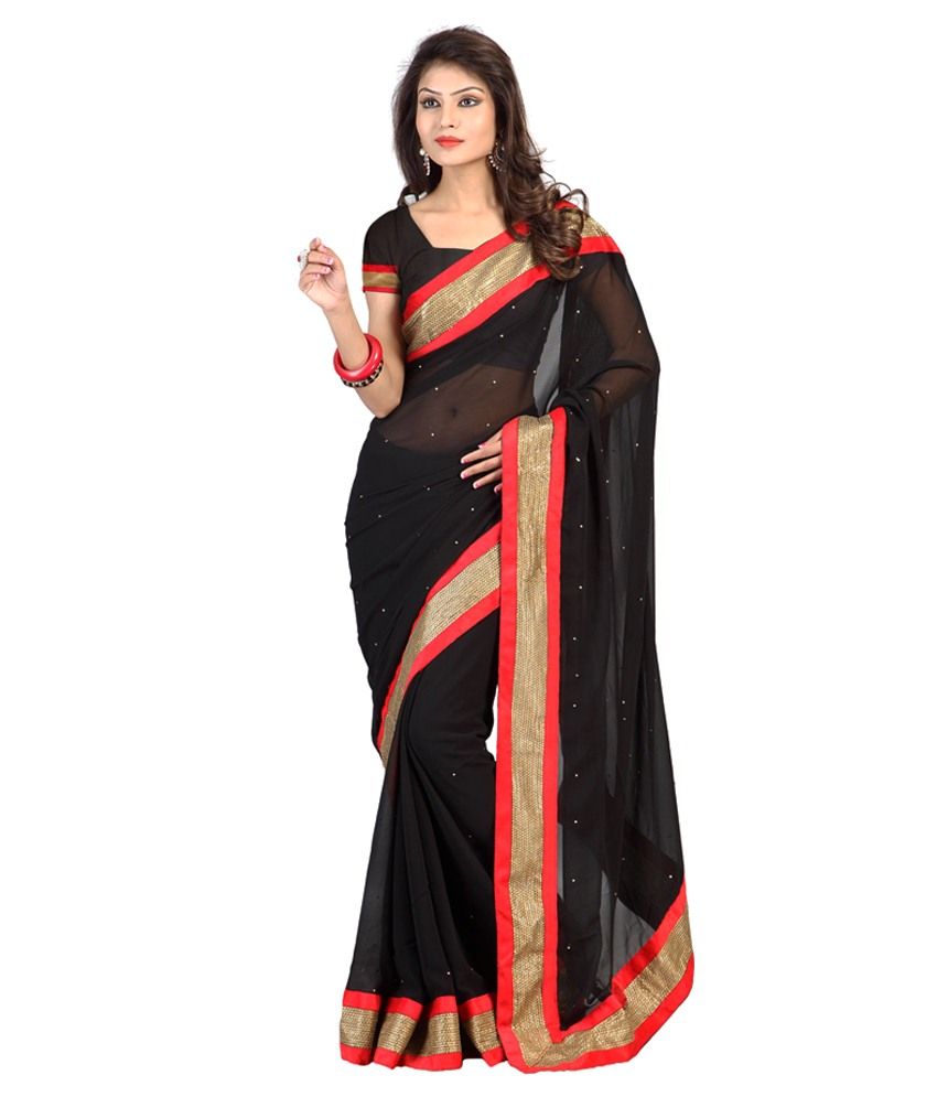 Poonam Saree Black Chiffon Saree - Buy Poonam Saree Black Chiffon Saree ...