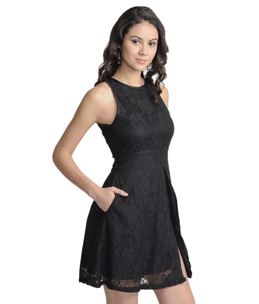 At499 Black Polyester A Line Dress - Buy At499 Black Polyester A Line ...