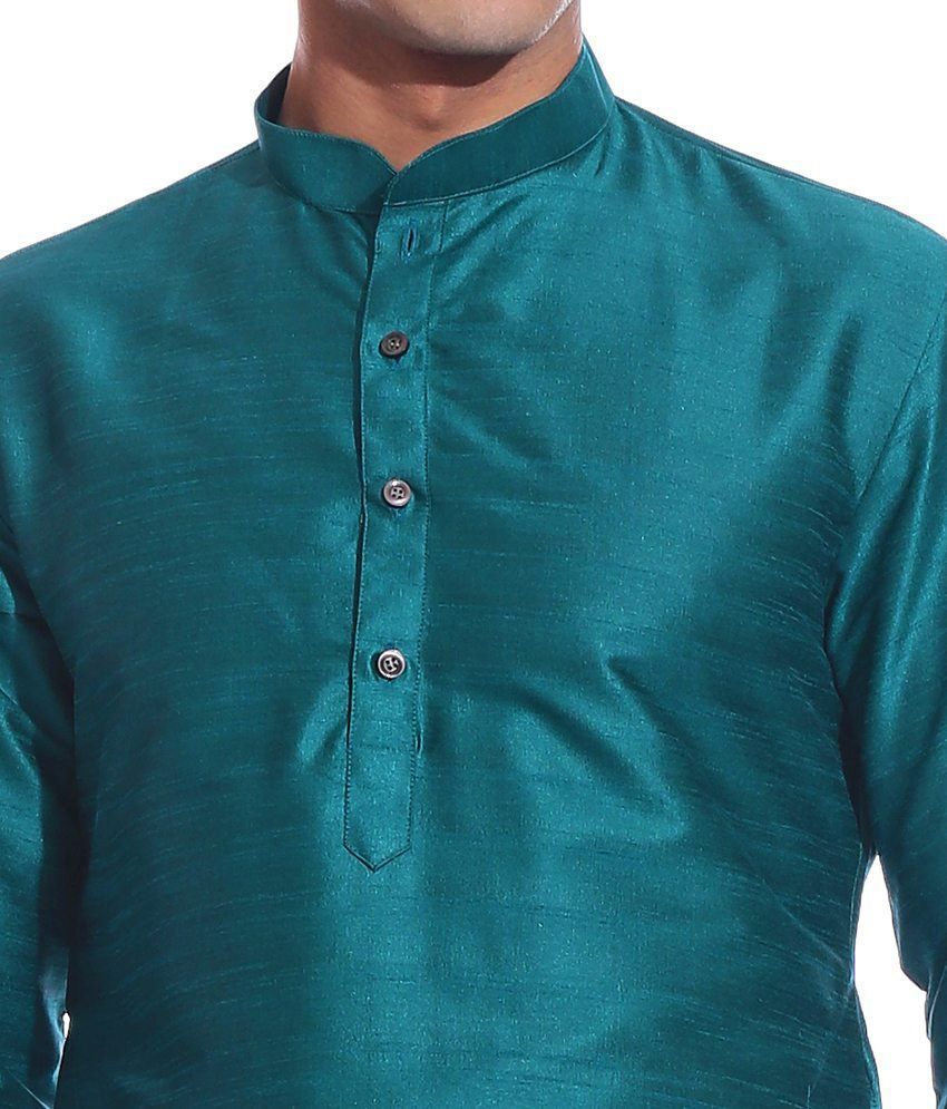Royal Garments Turquoise & White Festive Silk Long Dhoti Kurta Set ...