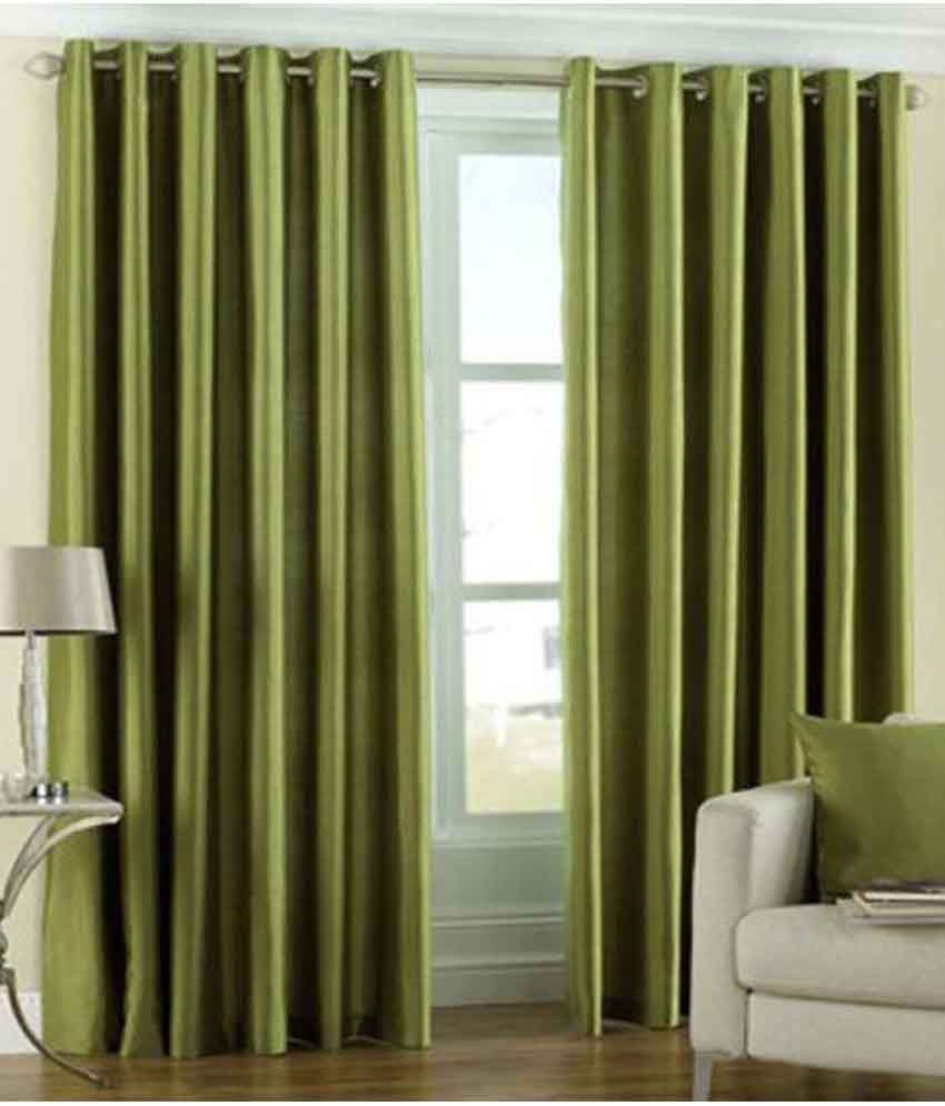    			Panipat Textile Hub Solid Semi-Transparent Eyelet Door Curtain 7 ft Pack of 2 -Green