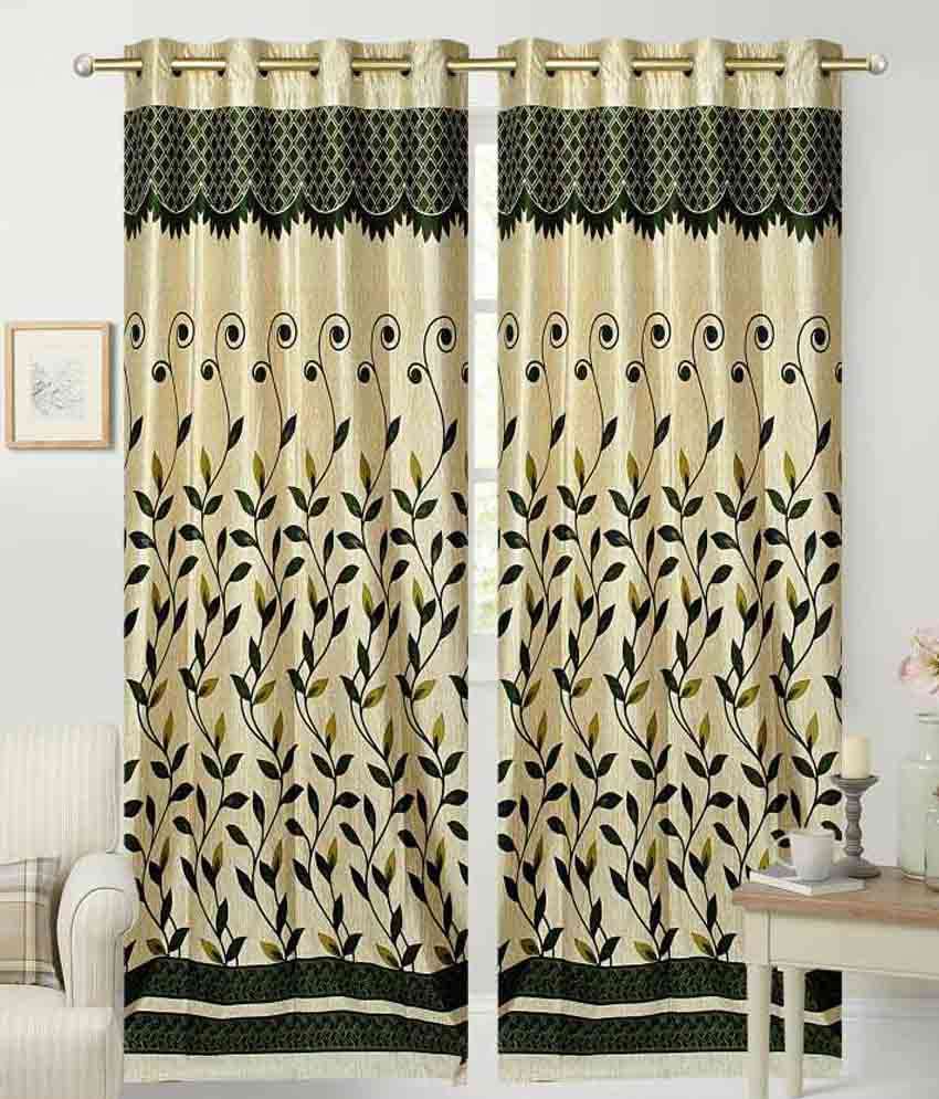     			Panipat Textile Hub Printed Semi-Transparent Eyelet Door Curtain 7 ft Pack of 2 -Green