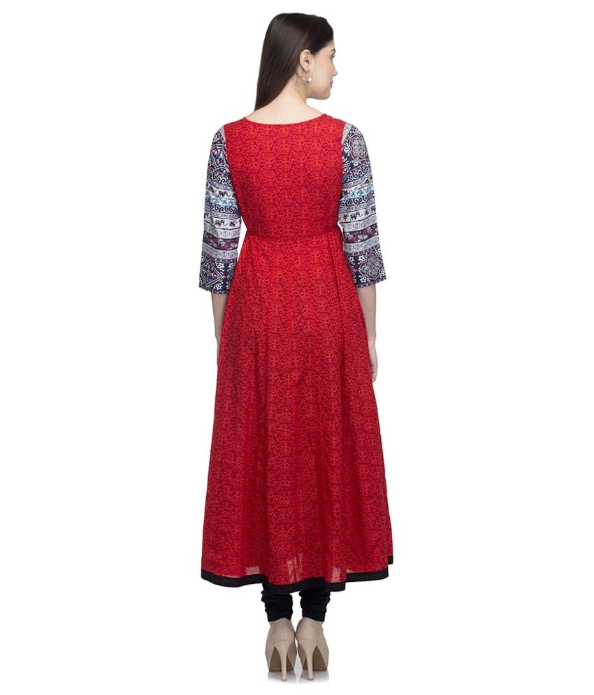 Laabha Red Anarkali Cotton Kurti - Buy Laabha Red Anarkali Cotton Kurti ...