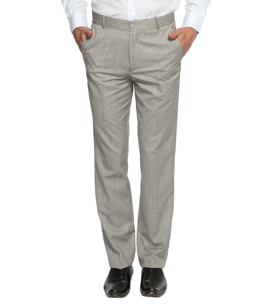 House Grey Blended Cotton Flat Trousers 