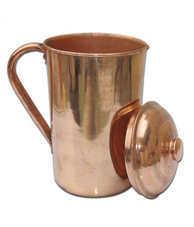 Prisha India Craft Pure Copper Jug With Lid Handmade Indian Copper Utensils For Ayurveda Healing 