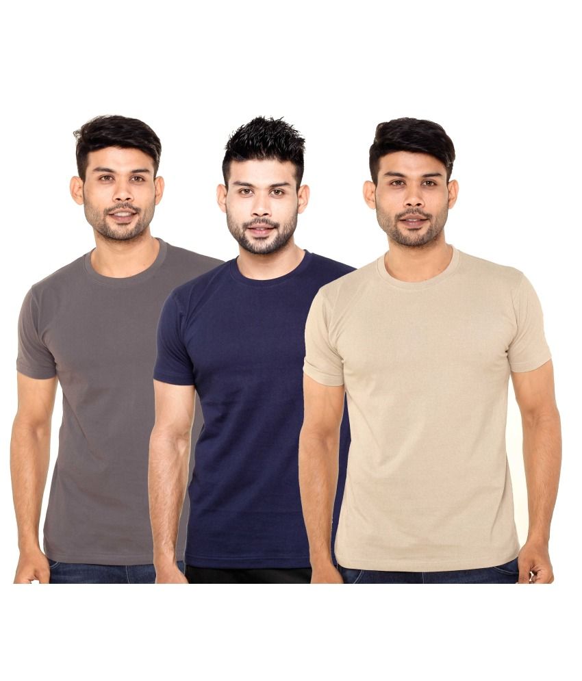     			FLEXIMAA - Beige Cotton Regular Fit Men's T-Shirt ( Pack of 3 )