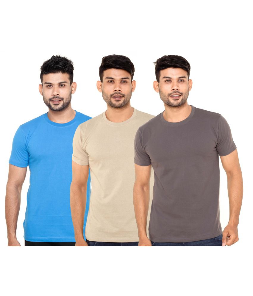     			FLEXIMAA - Beige Cotton Regular Fit Men's T-Shirt ( Pack of 3 )