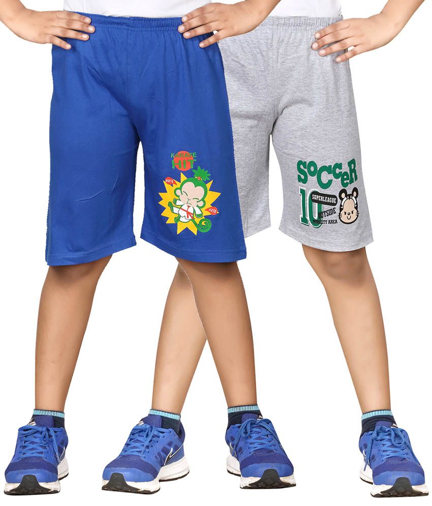     			Dongli Blue & Gray Shorts For Boys Set Of 2