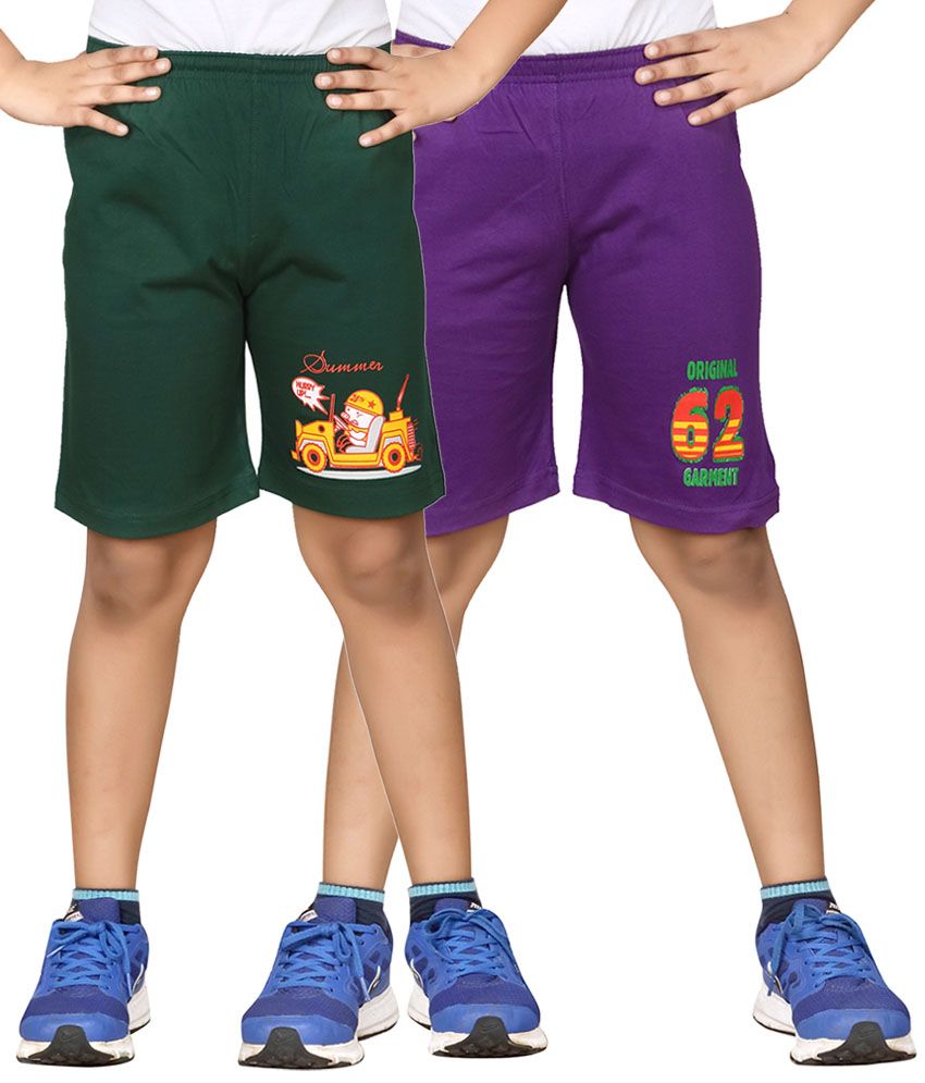     			Dongli Green & Purple Shorts For Boys Set Of 2