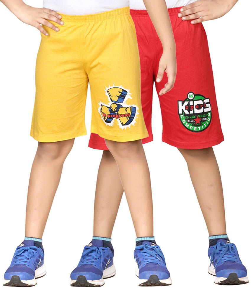     			Dongli Yellow & Red Shorts For Boys Set Of 2