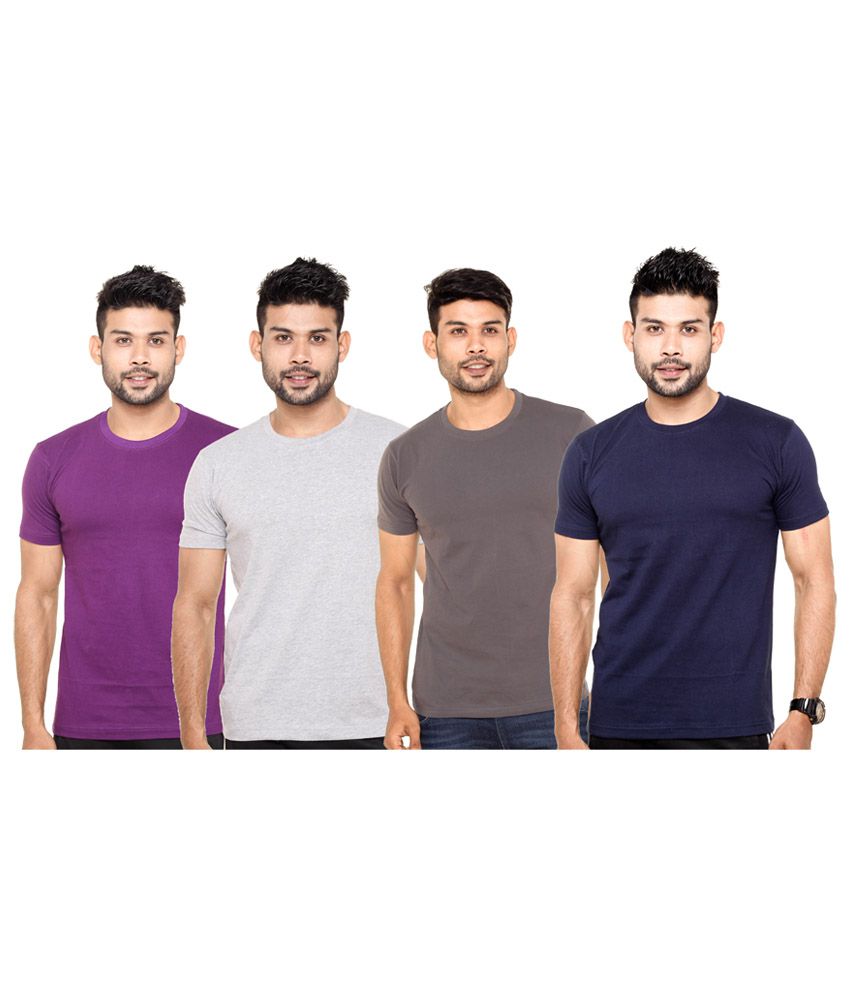     			Fleximaa Multicolour Cotton Solid T-shirts (pack Of 4)