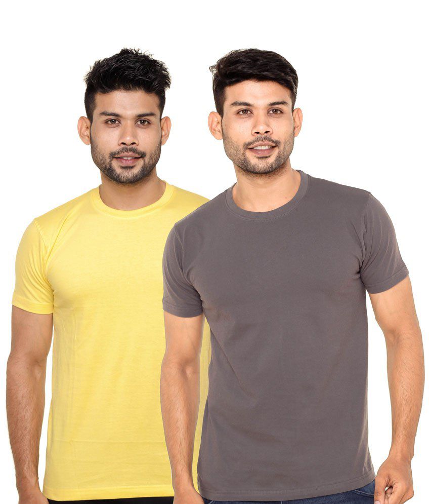     			Fleximaa Pack Of 2 Yellow & Dark Gray Cotton T Shirts